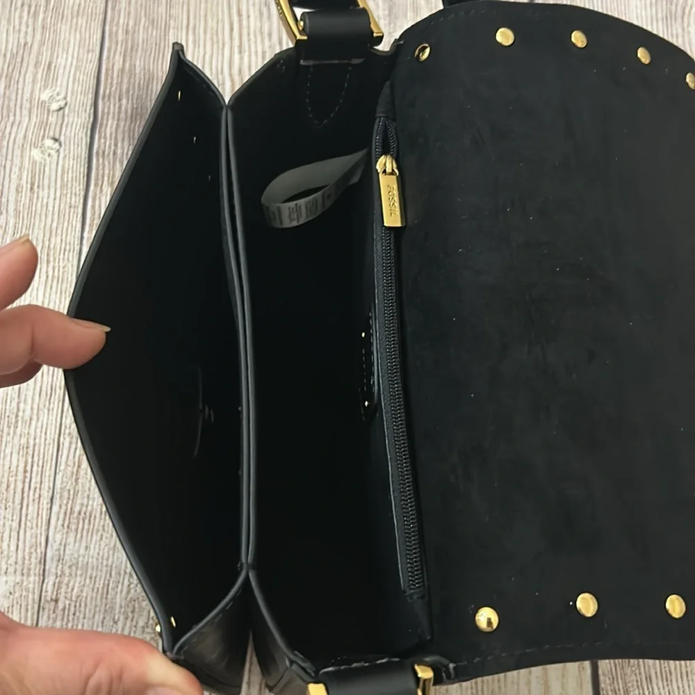 Fossil Black Studded Crossbody Bag - EUC